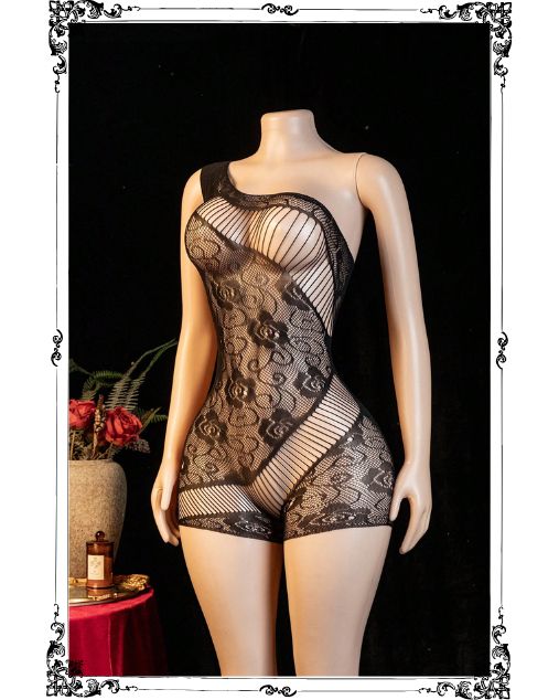 Women's Lace Floral Hollow Out Sexy Romper Style Half Body Stocking
