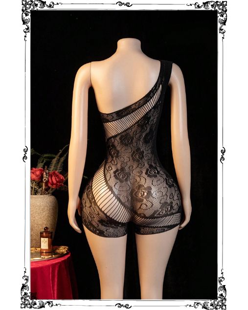 Women's Lace Floral Hollow Out Sexy Romper Style Half Body Stocking