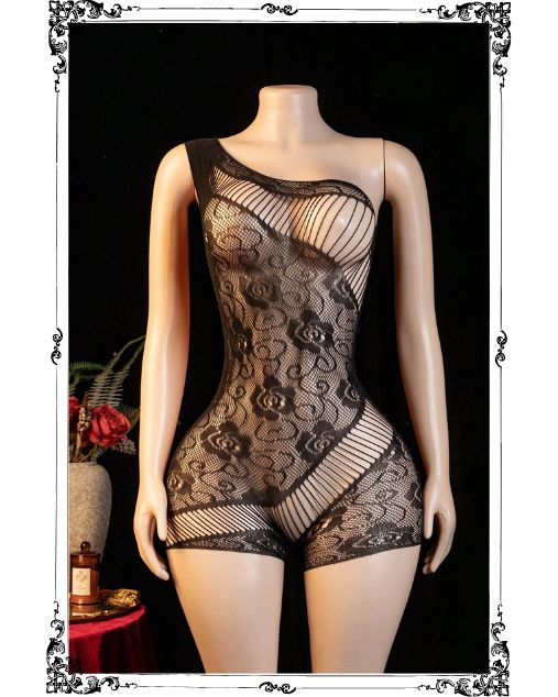 Women's Lace Floral Hollow Out Sexy Romper Style Half Body Stocking