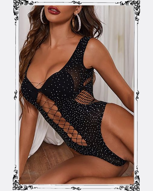 Women Rhinestones Pantyhose Open Crotch Half Body Stockings