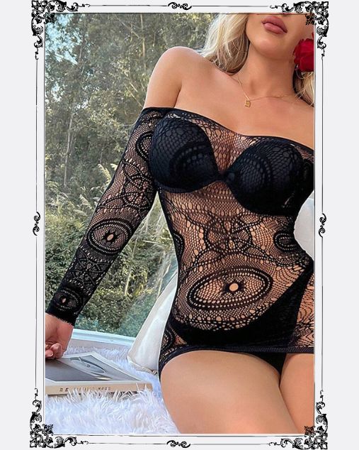 Drop Down Shoulder Elegant Pattern Half Body Stocking (2307)