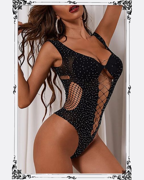 Women Rhinestones Pantyhose Open Crotch Half Body Stockings