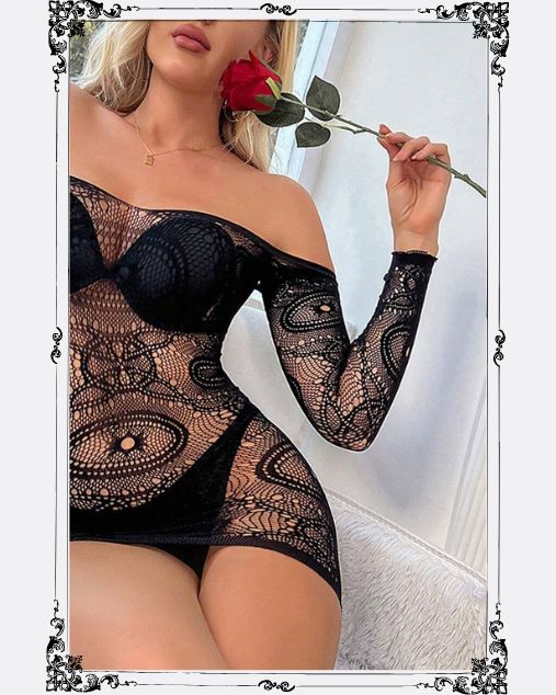 Drop Down Shoulder Elegant Pattern Half Body Stocking (2307)