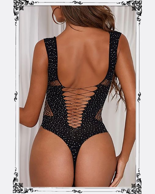 Women Rhinestones Pantyhose Open Crotch Half Body Stockings