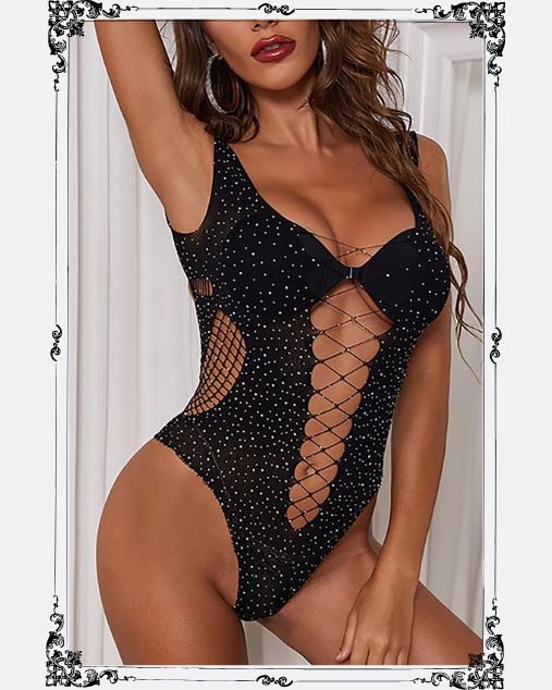 Women Rhinestones Pantyhose Open Crotch Half Body Stockings