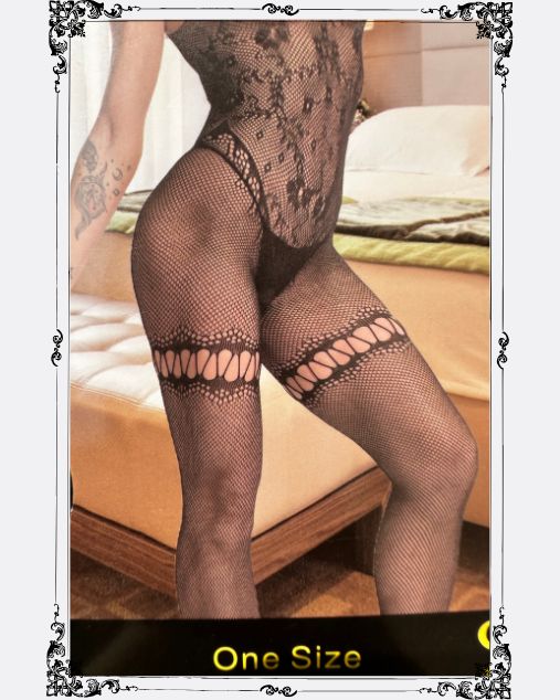 Flowery Pattern with Leg Geometry Design Full Body Stocking