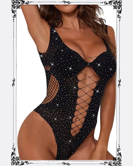 Women Rhinestones Pantyhose Open Crotch Half Body Stockings