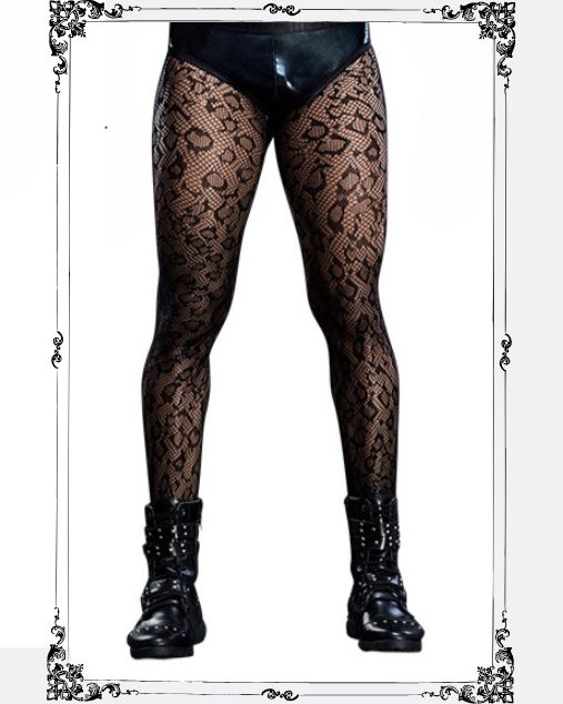 Leopard Print Mesh Tights Stockings for Men