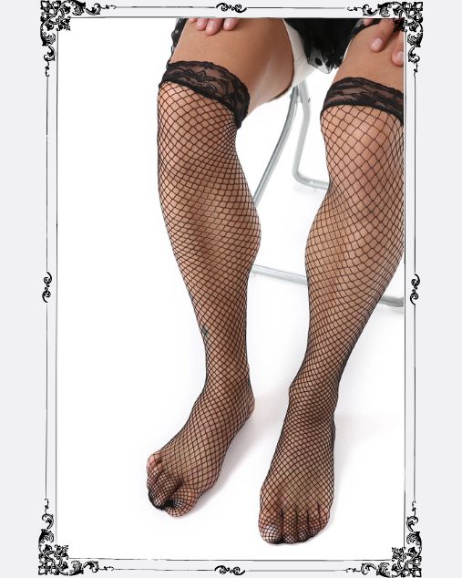 Men’s Lace Welt Fishnet Knee Length Leg Stockings