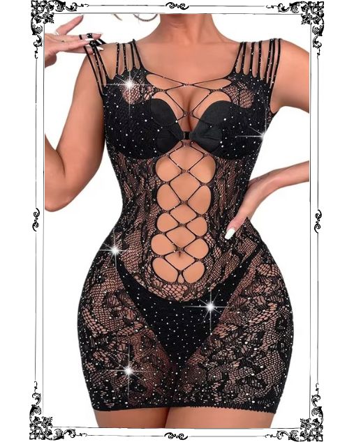Sheer Rhinestone Half Body Stocking for Women