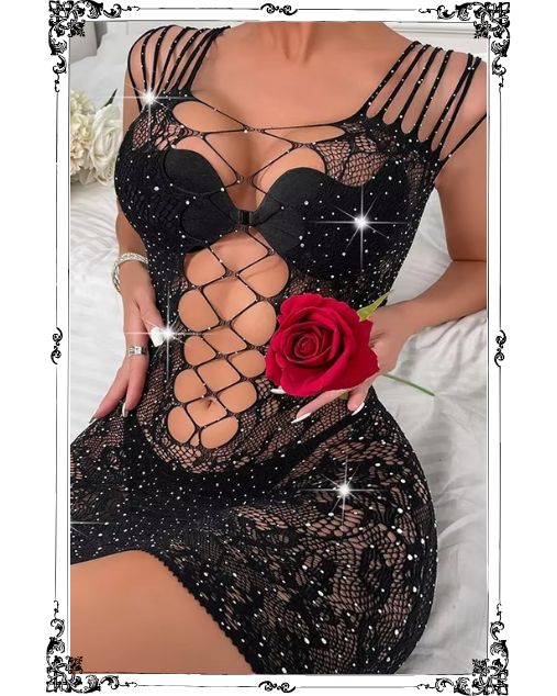 Sheer Rhinestone Half Body Stocking for Women