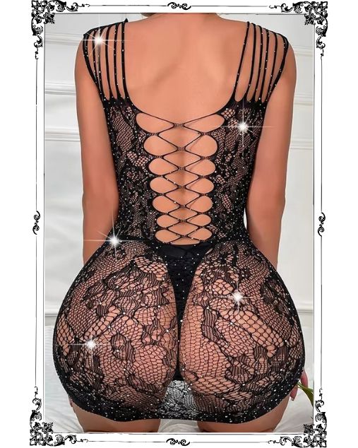 Sheer Rhinestone Half Body Stocking for Women
