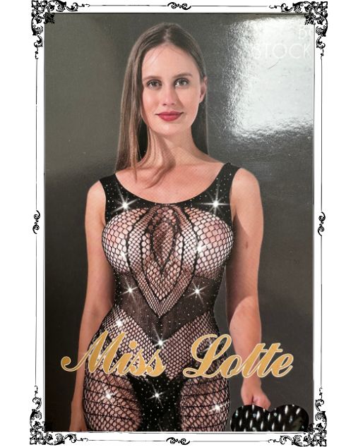 Eye Pattern Crew Neck  Rhinestone Embellishment Half Body Stocking (2100)