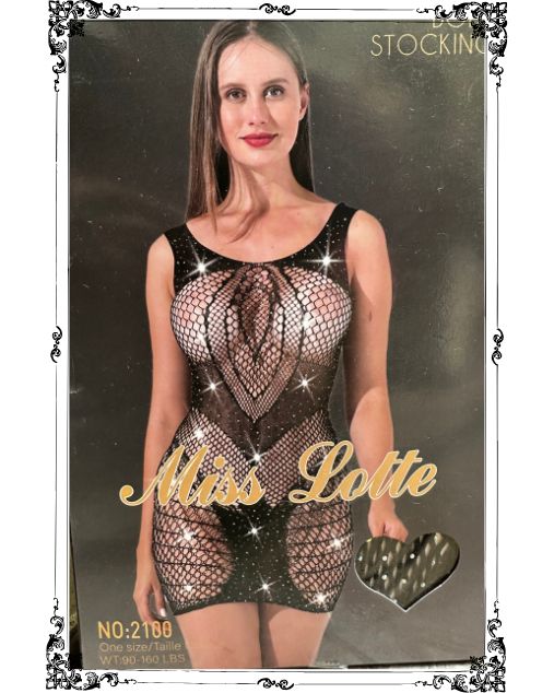 Eye Pattern Crew Neck  Rhinestone Embellishment Half Body Stocking (2100)