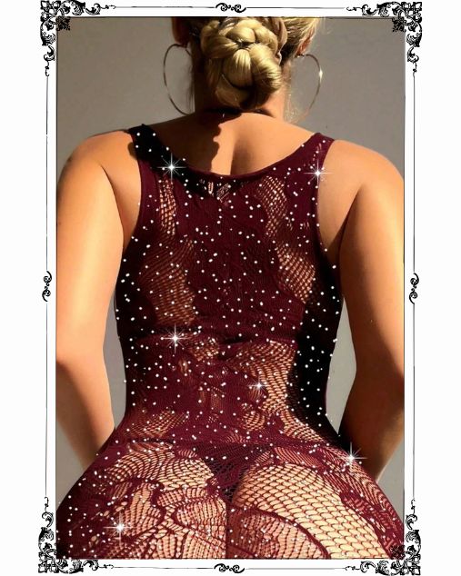 Black Mesh Rhinestone Fishnet Half Body Stockings (2088)