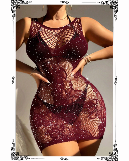 Black Mesh Rhinestone Fishnet Half Body Stockings (2088)