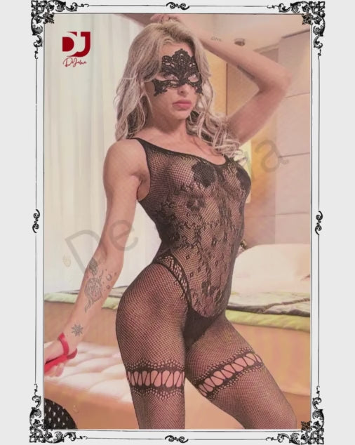 Flowery Pattern with Leg Geometry Design Full Body Stocking