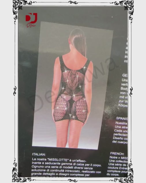 Eye Pattern Crew Neck  Rhinestone Embellishment Half Body Stocking (2100)