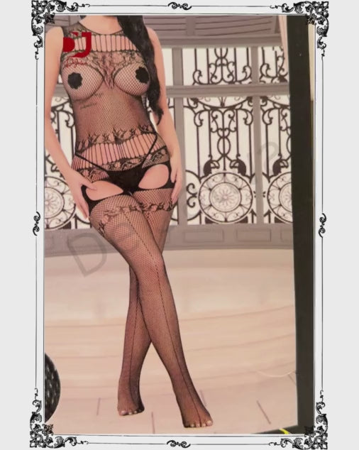 Crew Neck Beautiful Grill Pattern Young Women Full Body Stoking